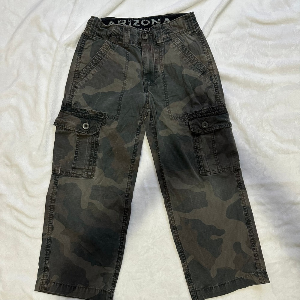 Arizona Jean Co Boys‎ Camo Cargo Pants Size 8 Regular Dark Camouflage Ripstop